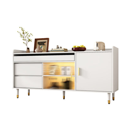 Sideboard mit Glasschiebetüren und LED-Beleuchtung – Freistehende Kommode aus Holz, Weiß