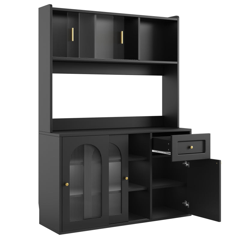 Küchenschrank, Esszimmerschrank, Sideboard mit LED-Beleuchtung, schwarz