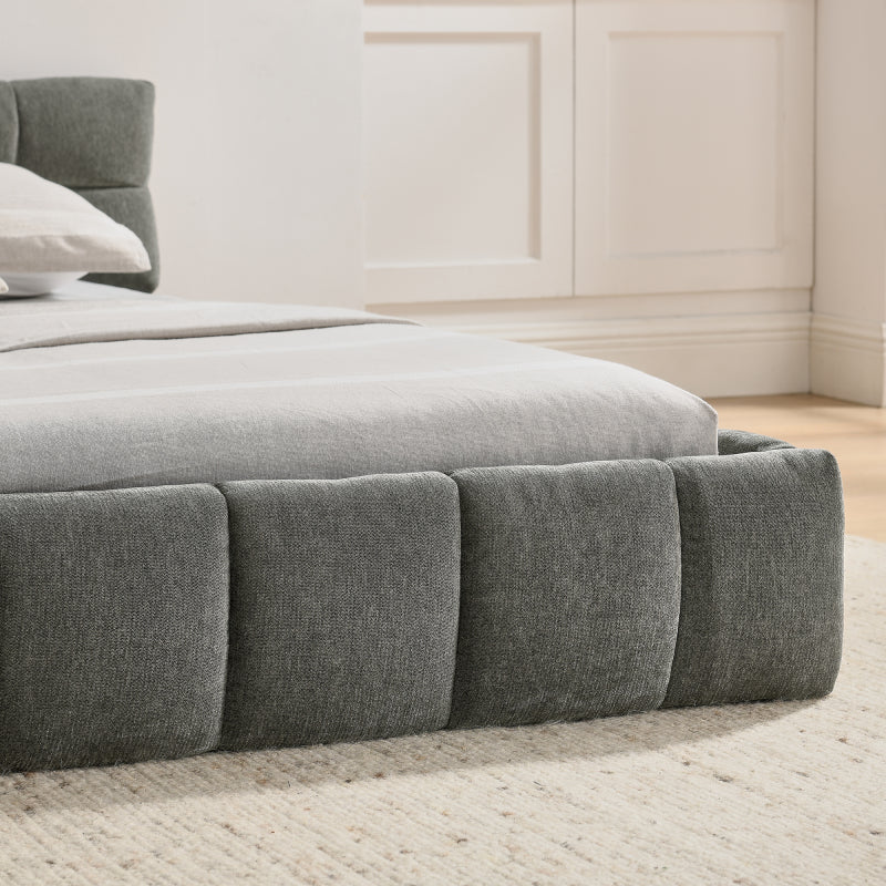 Doppelbett 160x200 cm mit Chenille Bezug Eukalyptusholz Eisenrahmen Dark Gray (ohne Matratze)