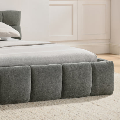 Doppelbett 160x200 cm mit Chenille Bezug Eukalyptusholz Eisenrahmen Dark Gray (ohne Matratze)