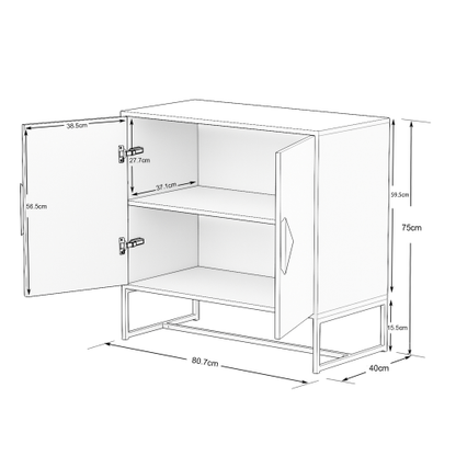 Sideboard mit 2 Türen und quadratischem Griff aus Massivholz