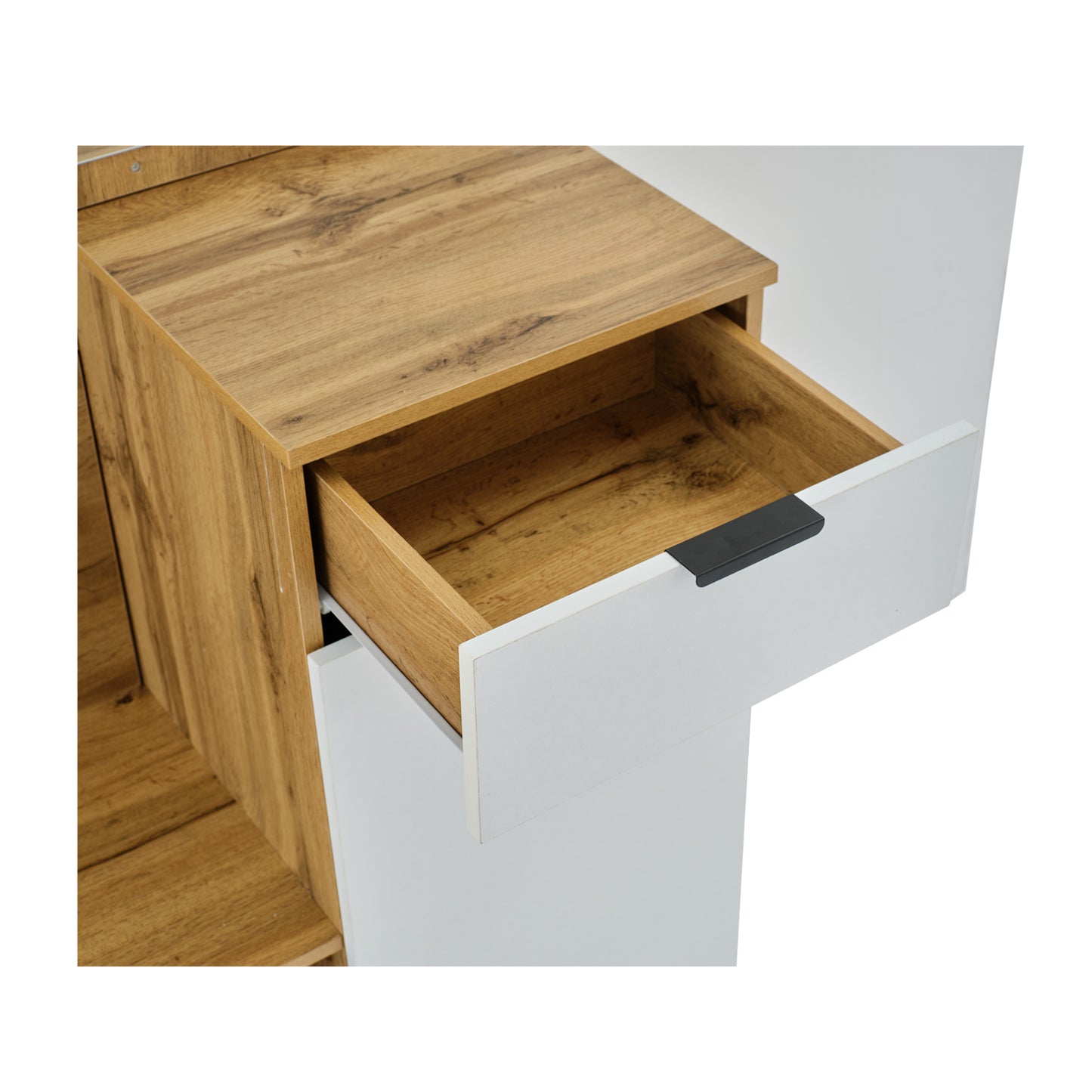 Multifunktionales Garderobenset aus Holz mit Spiegel, Schuhbank, Schuhschrank, Schublade, Regal und Kleiderhaken – Modernes Design mit hydraulischen Scharnieren und praktischem Stauraum