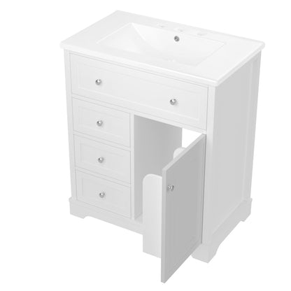 76x46x87cm Bodenstehender Badezimmerschrank mit Waschbeck, Waschtisch,Sprühlackierverfahren,Drei Soft-Close-Schubladen,Türregale,ausklappbare Schublade,integriertes Keramikwaschbecken,Weiß