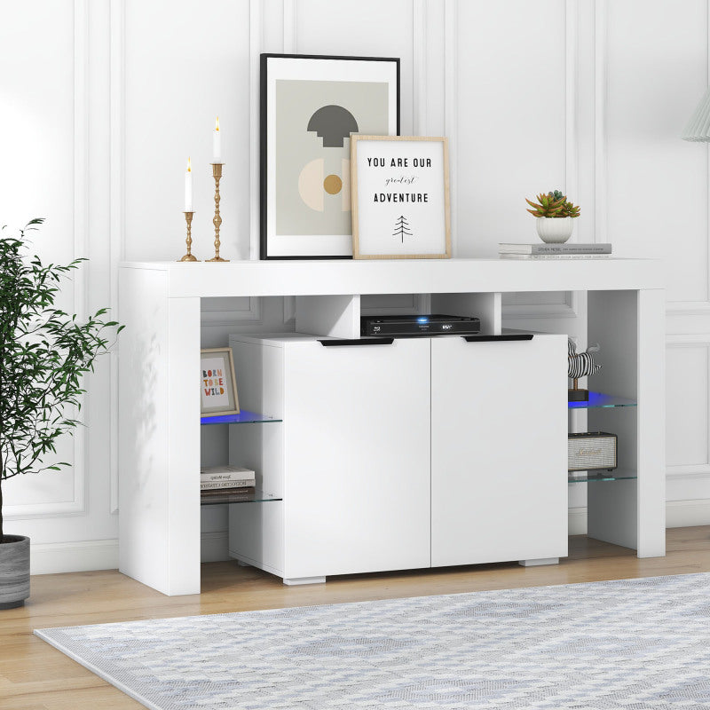Hochglanz-LED-Sideboard, Küchenschrank, Schrank, Buffet-Aufbewahrung, Servertisch mit LED-Leuchten, Hochglanz-Buffetschrank mit 4 Glasböden und 2 Tür, Vitrine für Wohnzimmer, Eingangsbereich