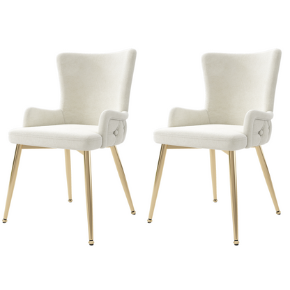 Samt-Esszimmerstuhl, 2er-Set, luxuriöser Wohnzimmer-Schlafzimmer-Loungesessel mit vier goldfarbenen Metallstützbeinen, Beige
