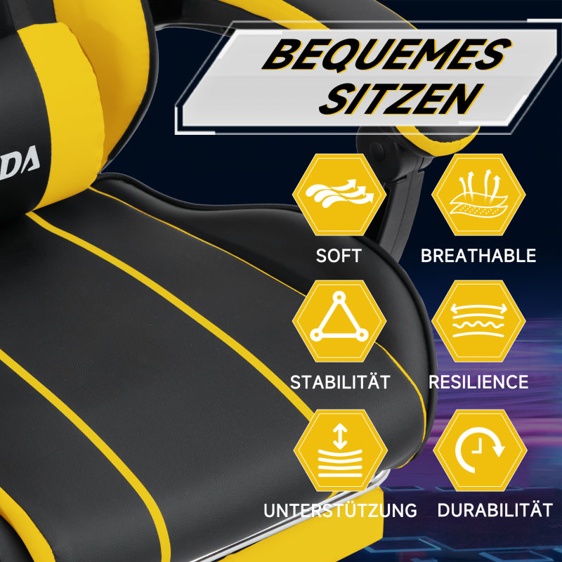 Gaming Stuhl Computerstuhl Ergonomischer Gaming Chair mit Fußstütze Bürostuhl Ergonomischer Computerstuhl mit Lendenwirbelstütze Blackyellow