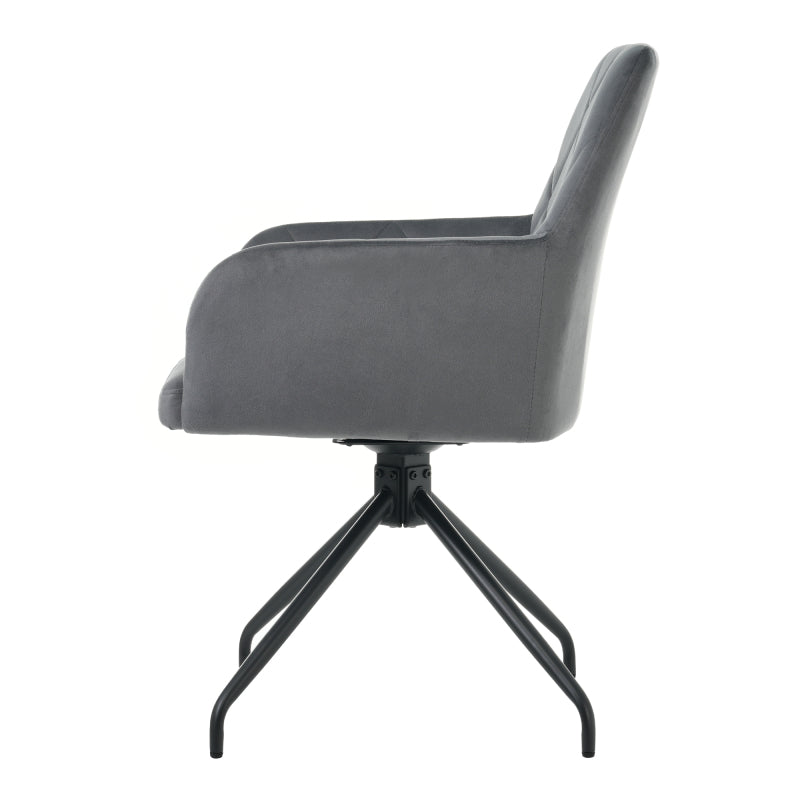 2er Set 360° Drehbarer Esszimmerstühle mit Rautenmuster,Gepolsterter Sessel mit 4 Metallbeinen,Moderner Lounge-Stuhl,Wohnzimmerstuhl   für Shlafzimmer,Arbeitzimmer,Lendenwirbelstütze,Samt,anthrazit
