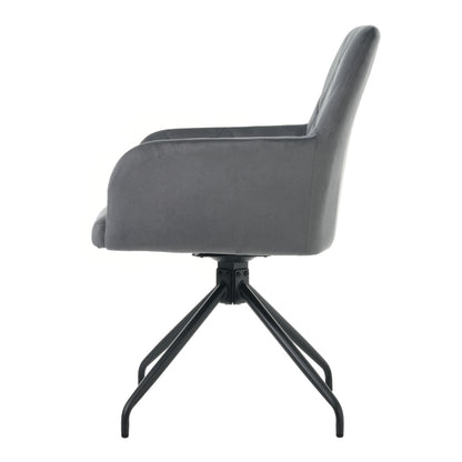 2er Set 360° Drehbarer Esszimmerstühle mit Rautenmuster,Gepolsterter Sessel mit 4 Metallbeinen,Moderner Lounge-Stuhl,Wohnzimmerstuhl   für Shlafzimmer,Arbeitzimmer,Lendenwirbelstütze,Samt,anthrazit
