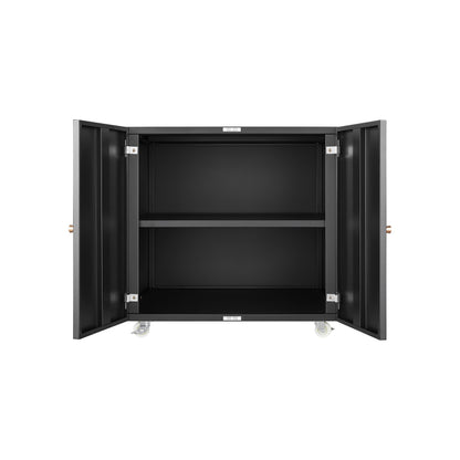 Metal Printer Stand with Storage Mobile Printer Tables for Small Spaces with Door Adjustable Shelf File Cabinet on Wheels for Home Office (Black)