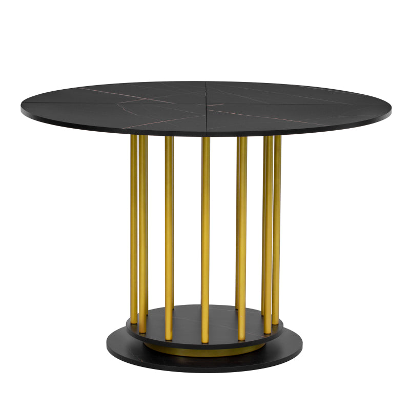 Runder Esstisch mit Marmoroptik Modernes Design mit Metallgestell, Schwarz+Gold