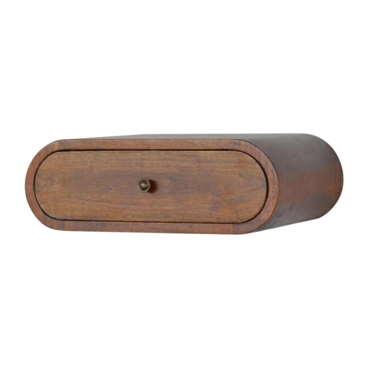 Schwebender Nachttisch aus Massivholz – Rund, Kastanienbraun, Wandmontage, 1 Schublade, Handgefertigt, 45x32x15 cm