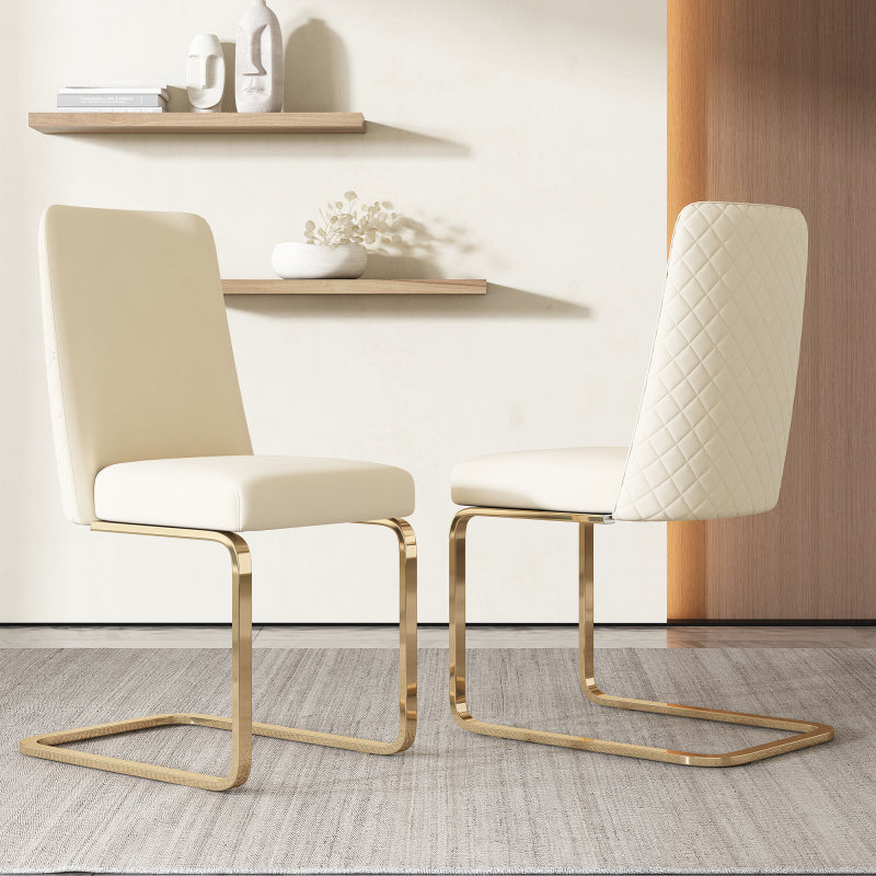 Samt-Esszimmerstuhl, 2er-Set, Lounge-Sessel, Diamant-Rücken-Design, mit goldfarbenen Metall-Stützbeinen, Beige