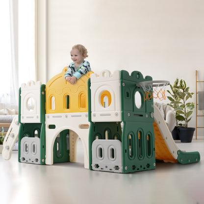 Mein kleines Schloss-Slide Kletterspielzeug für Kinder, 6 in 1 Kinderrutsche, Klettern, Bohrspiel, Stauraum, Spielgang, Basketballrahmen. Hergestellt aus HDPE (Enthält keine Meereskugeln)