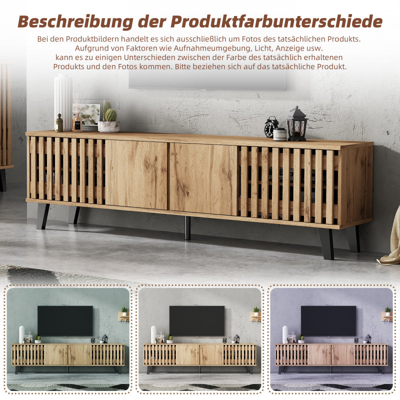 180 x 40 x 55 cm TV-Schrank, Lowboards  in Originalholzfarbe, 8 separate Ablagefächer, TV-Ständer, TV-Konsolen-Entertainment-Center passend für 70-Zoll-Fernseher, geeignet für Wohnzimmer