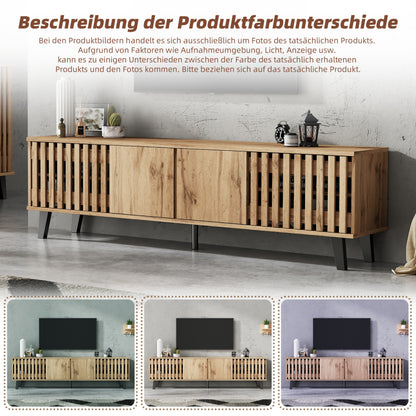 180 x 40 x 55 cm TV-Schrank, Lowboards  in Originalholzfarbe, 8 separate Ablagefächer, TV-Ständer, TV-Konsolen-Entertainment-Center passend für 70-Zoll-Fernseher, geeignet für Wohnzimmer