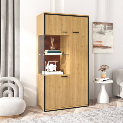 Moderne Vitrine mit LED-Beleuchtung - 150Hcm - Glastür, Mehrzweckregale, 15 Farboptionen, Großer Stauraum, Glasboden, Schaukasten, Präsentationsmöbel, Schrank mit Beleuchtung,Möbel mit Glastür
