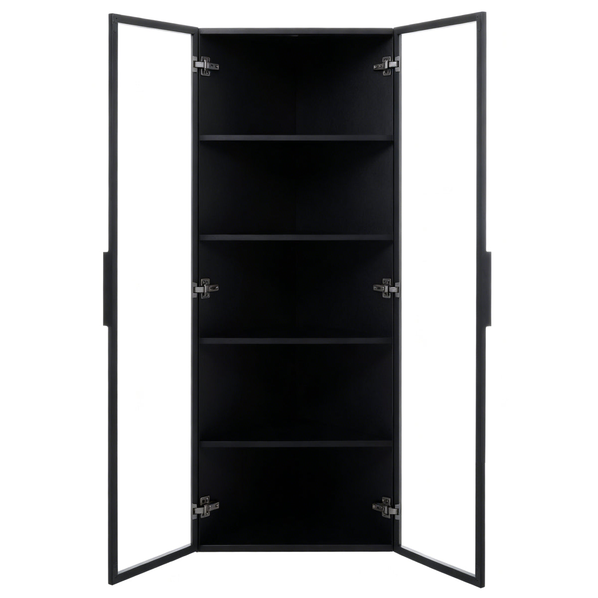 Eckvitrine 62x35x160cm Schwarz mit LED – Staubgeschützte Glasvitrine aus Sicherheitsglas & MDF, moderner Eckschrank mit Soft-Close-Türen