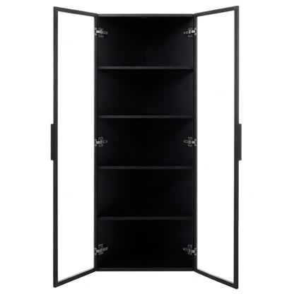 Eckvitrine 62x35x160cm Schwarz mit LED – Staubgeschützte Glasvitrine aus Sicherheitsglas & MDF, moderner Eckschrank mit Soft-Close-Türen
