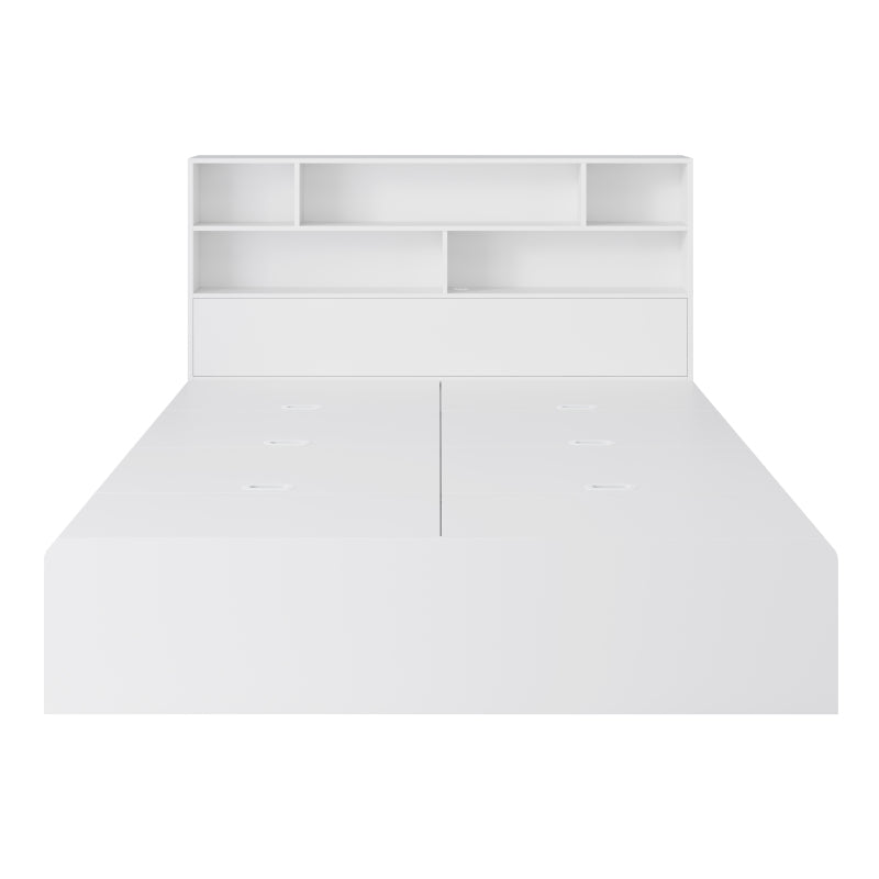 Stauraumbett 140*200cm, Doppelbett,Funktionsbett,Massivholzbett, mit USB-Anschluss, mit Aufbewahrungsbox unter dem Bett, mit Stauraum, ohne Matratze, weiß