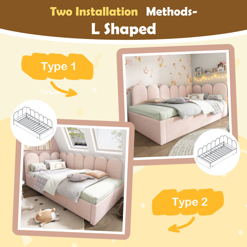 Polsterbett Daybett 90x200cm,Tagesbett Schlafsofa mit Ausziehbett 90x190cm, Kinderbett mit Lattenrost, Samt, Rosa, ohne Matratze
