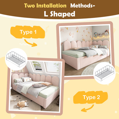 Polsterbett Daybett 90x200cm,Tagesbett Schlafsofa mit Ausziehbett 90x190cm, Kinderbett mit Lattenrost, Samt, Rosa, ohne Matratze