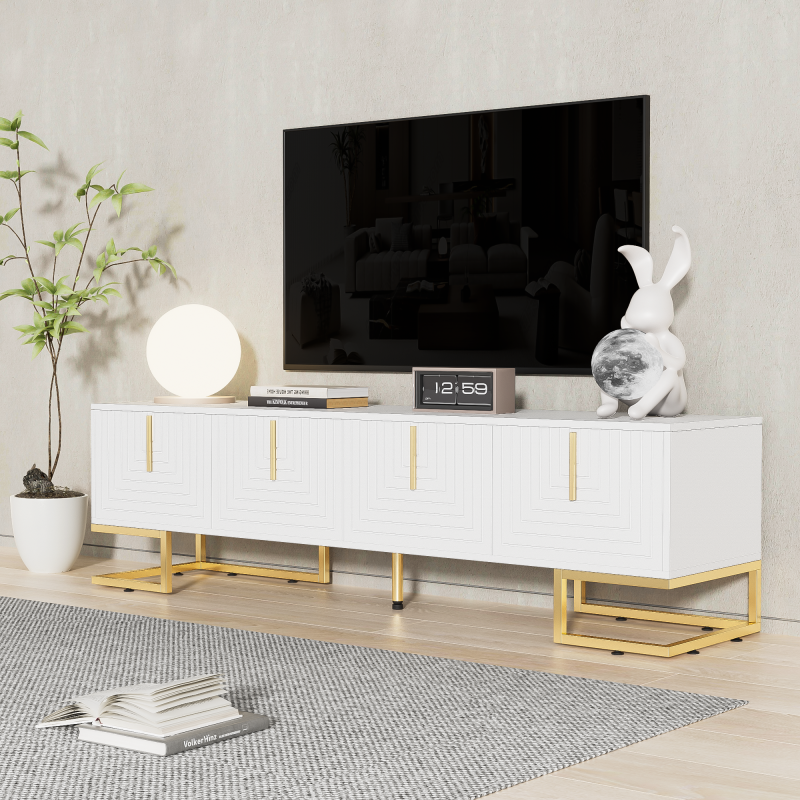 TV-Schrank, lowboard mit strukturierter Tür, TV-Möbel, goldenen Griffen und goldenen Füßen