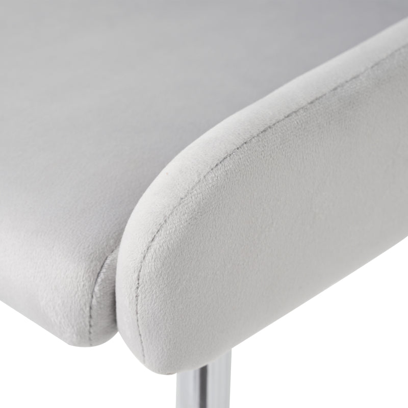 Samt-Esszimmerstuhl, 2er-Set, luxuriös, Wohnzimmer, Schlafzimmer, Lounge-Stuhl mit vier Silberne Metallstützbeinen, Lendenwirbelstütze,Grau