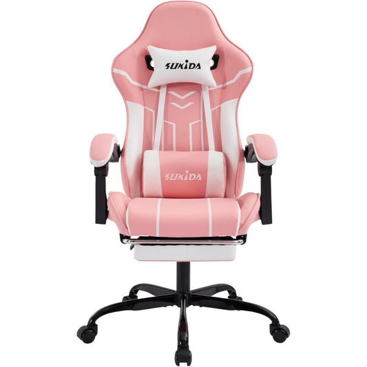 Gaming Stuhl Computerstuhl Ergonomischer Gaming Chair mit Fußstütze Bürostuhl Ergonomischer Computerstuhl mit Lendenwirbelstütze Pinkwhite