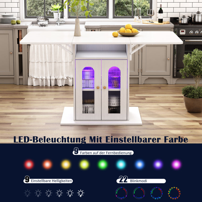 Moderner klappbarer Esstisch mit LED-Beleuchtung und einstellbarer Farbwechselfunktion, Weiß