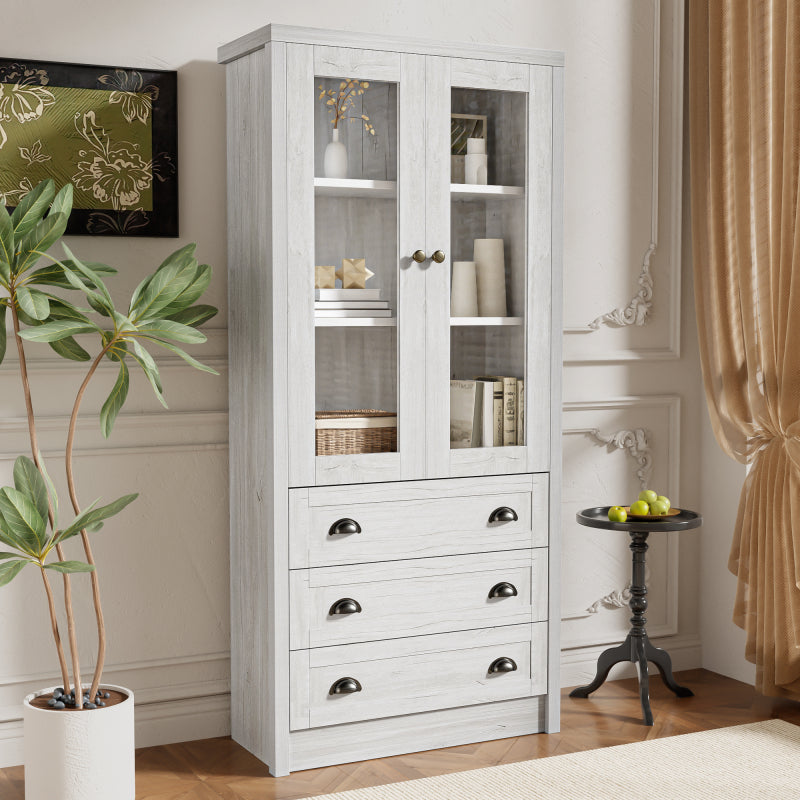 Moderner Highboard Schrank 80x34x171 cm, für Wohnzimmer, Büro & Flur