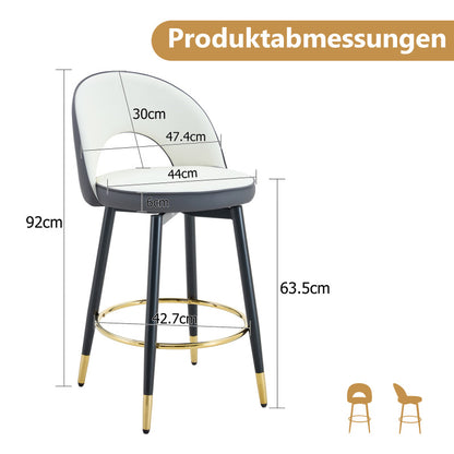 360° drehbarer Barstuhl. Moderne weiße und dunkelgraue Splice-Farbe, PU bequeme Padded Bar Stuhl, Eine Box von 2 Packungen.