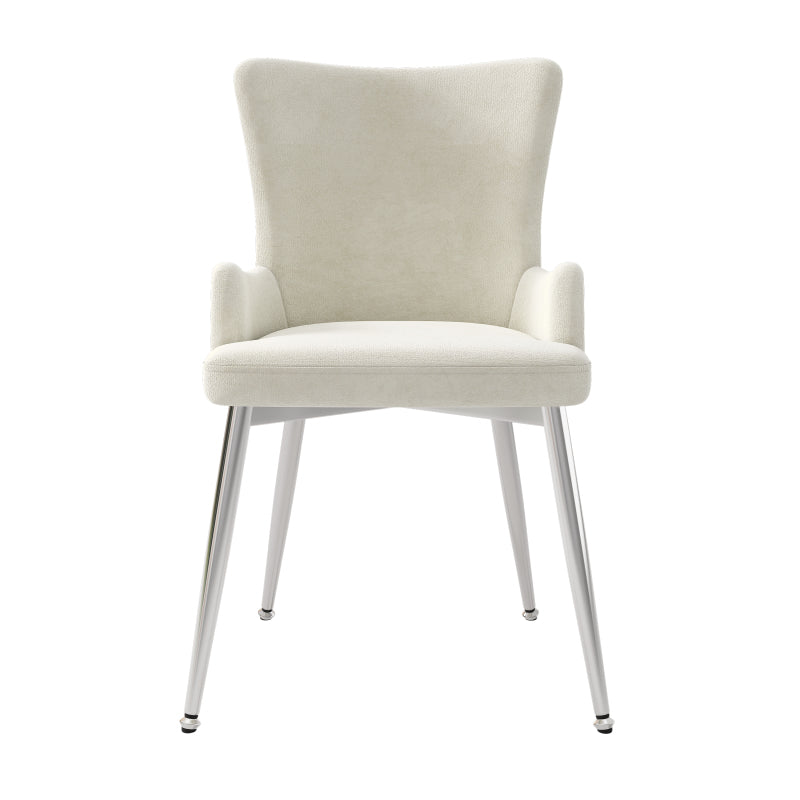 Samt-Esszimmerstuhl, 4er-Set, Loungesessel mit vier silberfarbenen Metallstützbeinen, Beige