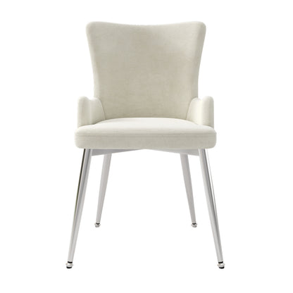 Samt-Esszimmerstuhl, 4er-Set, Loungesessel mit vier silberfarbenen Metallstützbeinen, Beige