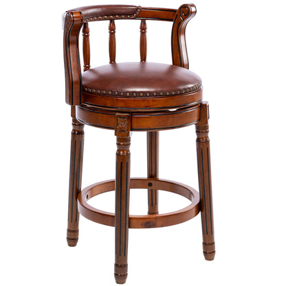 Barhocker aus Holz mit Kuhfell-Obermaterial, 360-Grad-Drehstuhl in Barhöhe mit Rückenlehne, Blau+Sitzhöhe 75cm