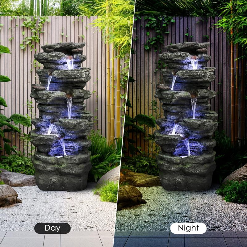 40inches High Outdoor Rock Water Fountain for Home Garden Decor
