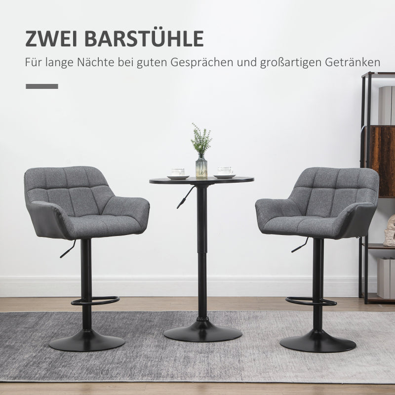 Barhocker küche 2er-Set Höhenverstellbar 360° drehbar mit Lehne und Fußstütze, Leinenoptik, bis 120 kg, 57,5 x 52,5 x 93-114 cm, Grau