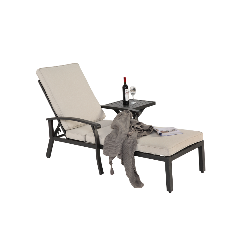 Lounge Patio Chair with Cotton Cushion, Adjustable Reclining Rust-Resistant Aluminum  Poolside Chaise Lounge Furniture, Waterproof Beige Cushion (1pc)