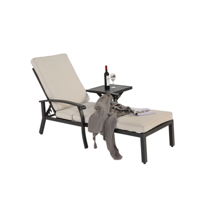 Lounge Patio Chair with Cotton Cushion, Adjustable Reclining Rust-Resistant Aluminum  Poolside Chaise Lounge Furniture, Waterproof Beige Cushion (1pc)