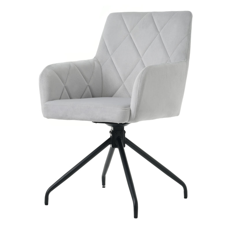 2er Set 360° Drehbarer Esszimmerstühle mit Rautenmuster,Gepolsterter Sessel mit 4 Metallbeinen,Moderner Lounge-Stuhl,Wohnzimmerstuhl für Shlafzimmer,Arbeitzimmer,Lendenwirbelstütze,Samt,Grau