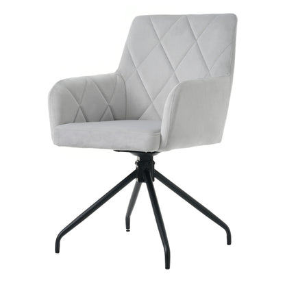 2er Set 360° Drehbarer Esszimmerstühle mit Rautenmuster,Gepolsterter Sessel mit 4 Metallbeinen,Moderner Lounge-Stuhl,Wohnzimmerstuhl für Shlafzimmer,Arbeitzimmer,Lendenwirbelstütze,Samt,Grau