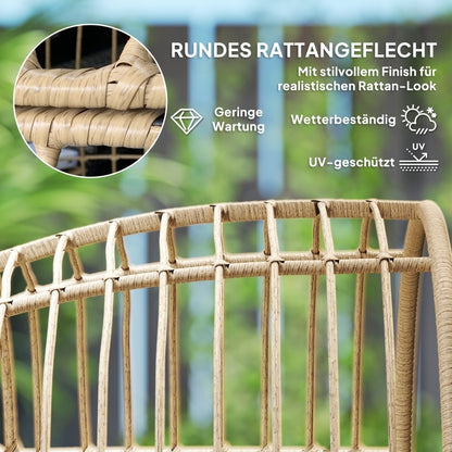 Rattansessel Ei-Förmig mit abnehmbarem Kissen, Gartenstühle für Garten Balkon, Veranda, Terrasse, Beige