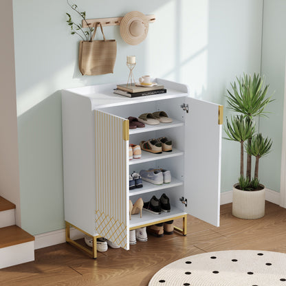 Moderner weißer Schuhschrank mit goldenen Metallbeinen, Aufbewahrungsschrank mit goldfarbenen Schranktüren, 75*37*105CM.
