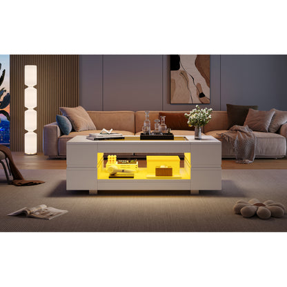 Weißer LED-Couchtisch mit Bluetooth-App-Steuerung, Kaffeetisch, Sofatisch, Wohnzimmertisch, geeignet für Party, Büro, Wohnzimmer