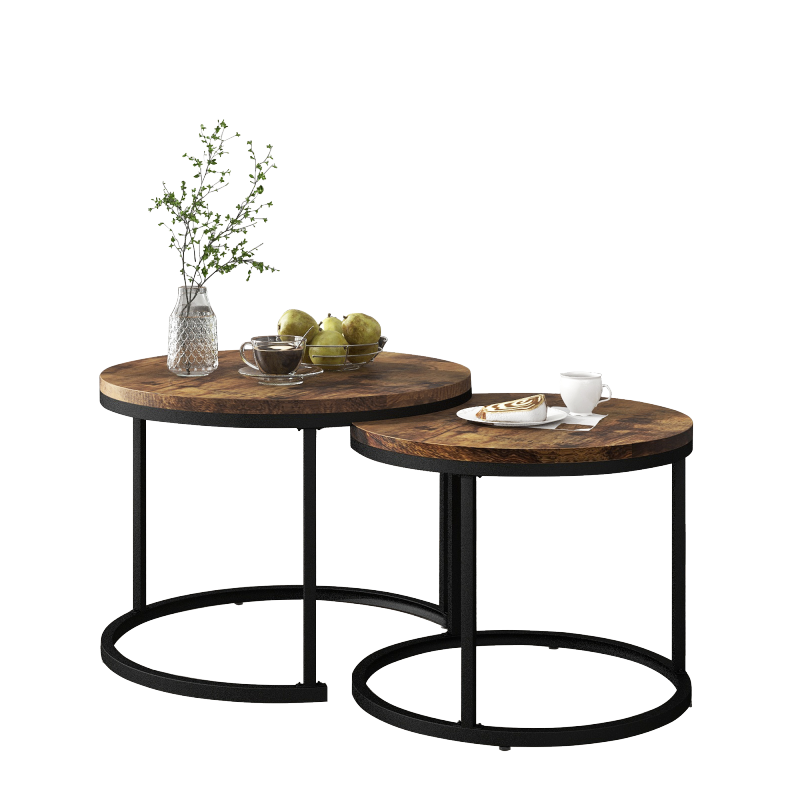 Runder Couchtisch 2er Set Satz Couchtisch Wohnzimmer Runder geschachtelter Beistelltisch 2 Runder Beistelltisch (Braun)