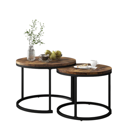 Runder Couchtisch 2er Set Satz Couchtisch Wohnzimmer Runder geschachtelter Beistelltisch 2 Runder Beistelltisch (Braun)