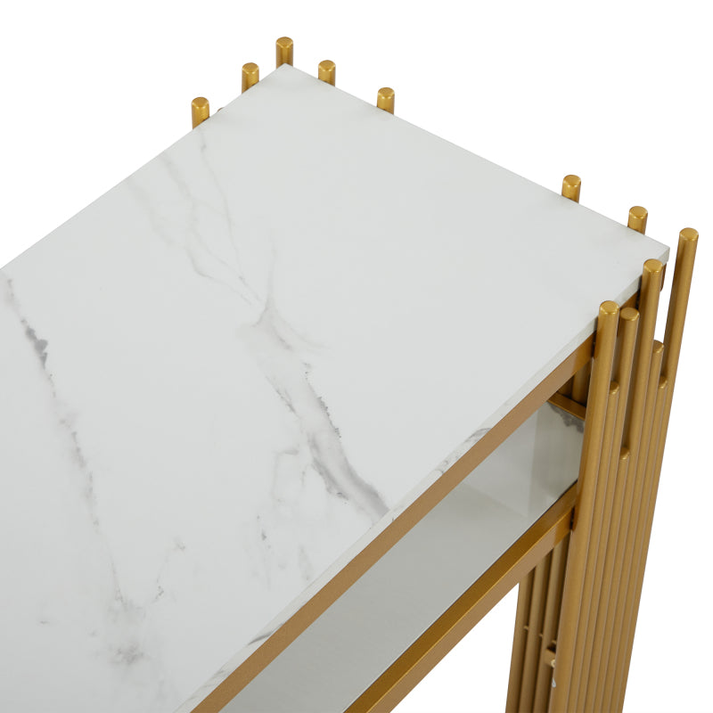 Mid-Century Modern Wohnzimmer Beistelltisch, Konsolentisch, weißer Korpus mit goldenen Beinen, doppellagiges MDF, belastbar bis 40 kg
