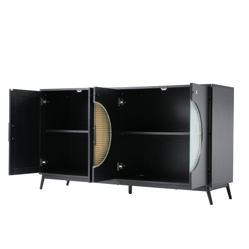 Sideboard mit Glastüren aus Rattan, halbrunde Tür, hochwertige Aufbewahrungsmöbel
