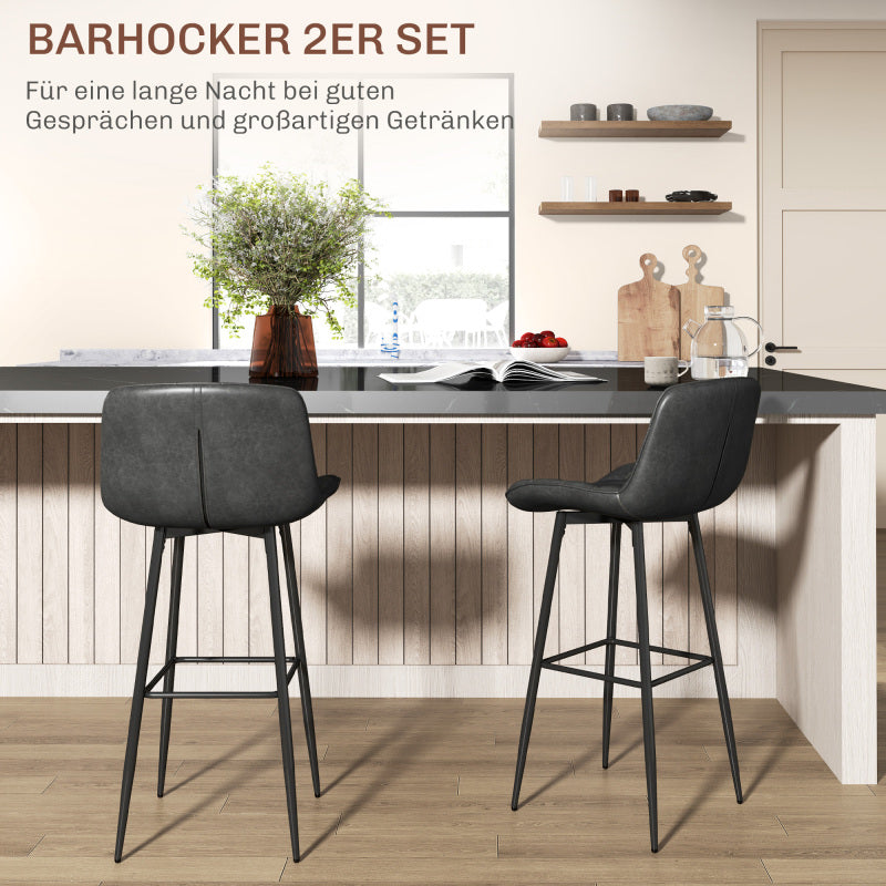 er-Set Barhocker, Bistrohocker mit Fußstütze, Drehbar Barstuhl, Küchenstuhl mit Rückenlehne für Wohnzimmer, Esszimmer, Dunkelgrau