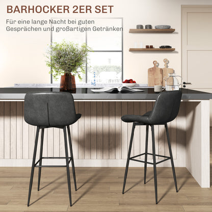 er-Set Barhocker, Bistrohocker mit Fußstütze, Drehbar Barstuhl, Küchenstuhl mit Rückenlehne für Wohnzimmer, Esszimmer, Dunkelgrau