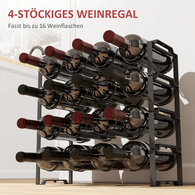 Weinregal Flaschenregal für 16 Weinflaschen, Weinflaschenregal für Küche, Esszimmer Schwarz